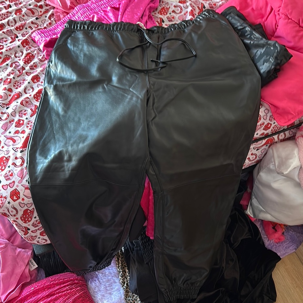Black Faux Leather Joggers